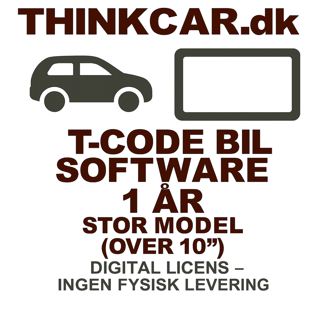 🚗 T-Code licens – Bilsoftware (1 år) til store thinkcar tablets på 10" og større